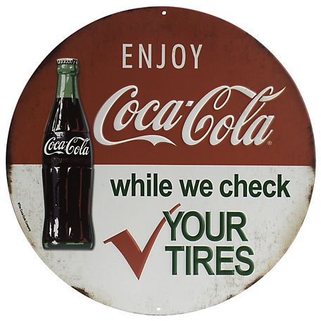 Open Road Brands Die-Cut Embossed Coca-Cola Tire Check Tin Sign, 90153855-S
