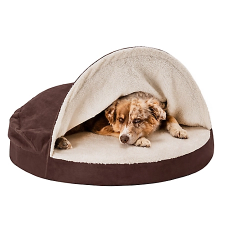FurHaven Sherpa Hooded Burrow Snuggery Orthopedic Mattress Dog Bed
