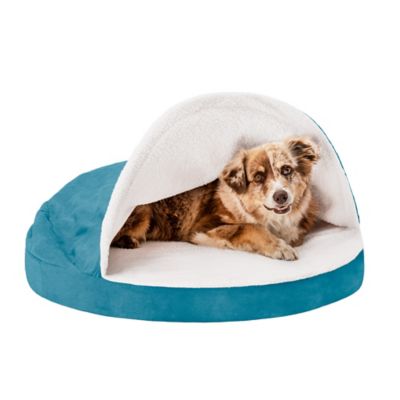 FurHaven Sherpa Hooded Burrow Snuggery Orthopedic Mattress Dog Bed