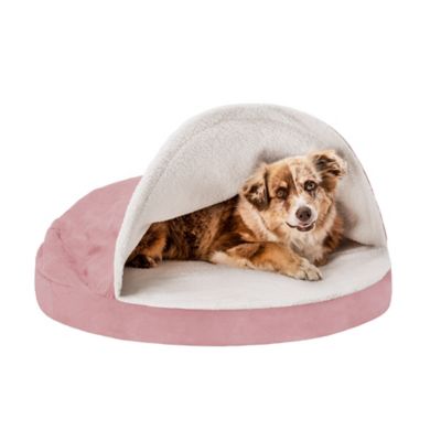 FurHaven Sherpa Hooded Burrow Snuggery Orthopedic Mattress Dog Bed, 35 in.