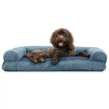 FurHaven Faux Fur Sofa Bed and Velvet Pillow for Pets Bolster Dog Beds