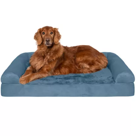 FurHaven Orthopedic Faux Fur and Velvet Sofa Bed Bolster Dog Beds