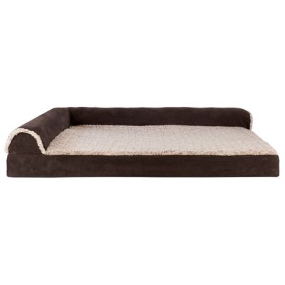 FurHaven Two-Tone Faux Fur and Suede Orthopedic Deluxe Chaise Lounge Sofa Pet Bed