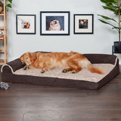 Image showing  Two-Tone Faux Fur and Suede Orthopedic Deluxe Chaise Lounge Sofa Pet Bed