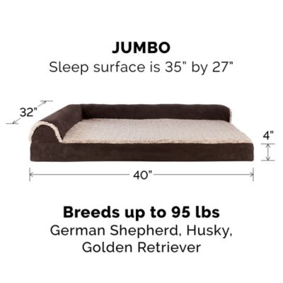 Image showing  Two-Tone Faux Fur and Suede Orthopedic Deluxe Chaise Lounge Sofa Pet Bed