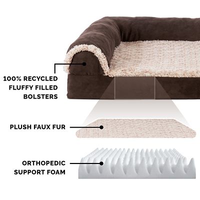 Image showing  Two-Tone Faux Fur and Suede Orthopedic Deluxe Chaise Lounge Sofa Pet Bed