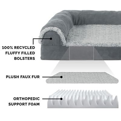 Image showing  Two-Tone Faux Fur and Suede Orthopedic Deluxe Chaise Lounge Sofa Pet Bed