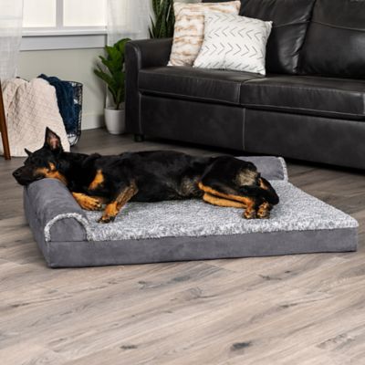 FurHaven Two-Tone Faux Fur and Suede Orthopedic Deluxe Chaise Lounge Sofa Pet Bed