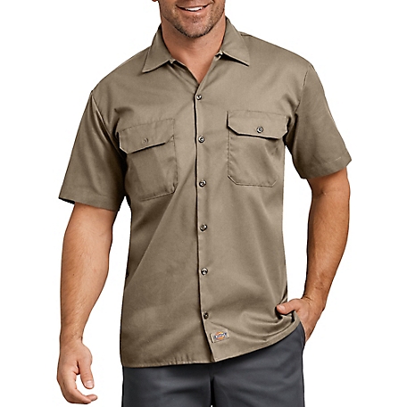 Dickies Men's Short-Sleeve Flex Relaxed Fit Twill Work Shirt, Desert Sand