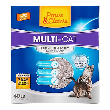 Paws & Claws Multi-Cat Fresh Linen-Scented Clumping Clay Cat Litter, 40 lb. Box