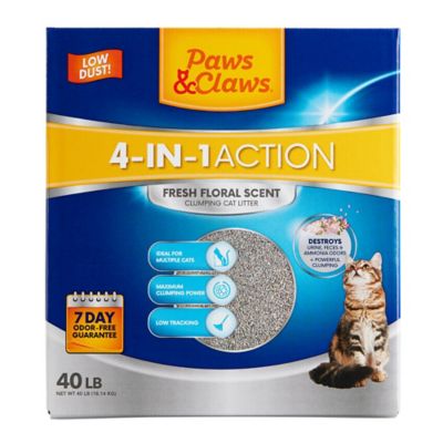 Paws & Claws 4-in-1 Action Fresh Floral-Scented Clumping Clay Cat Litter, 40 lb. Box