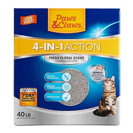 Paws & Claws 4-in-1 Action Fresh Floral-Scented Clumping Clay Cat Litter, 40 lb. Box