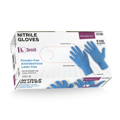 Image showing  Unisex Adult Sharplex Powder- and Latex-Free Nitrile Work Gloves, Blue, 3 mil., Textured Fingers, 100-Pack