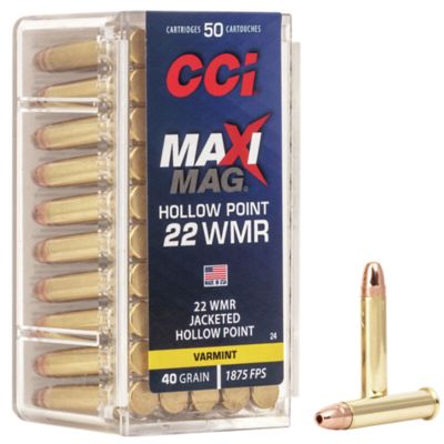 CCI Maxi-Mag .22 WMR 40-Grain Jacketed Hollow Point Rimfire Ammunition, 50-Rounds