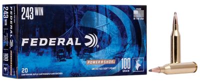 Federal Power-Shok .243 Win 100-Grain Jacketed Soft Point Rifle Ammunition, 20 Rounds
