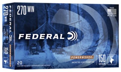 Federal Power-Shok .270 Win 150-Grain Jacketed Soft Point Rifle Ammunition, 20 Rounds