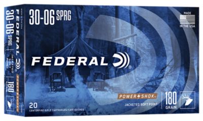 Federal Power-Shok .30-06 Springfield 180-Grain Jacketed Soft Point Rifle Ammunition, 20 Rounds