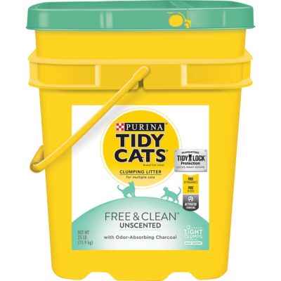 Tidy Cats Purina Clumping Cat Litter, Free & Clean Unscented Multi Cat Litter - 35 lb. Pail