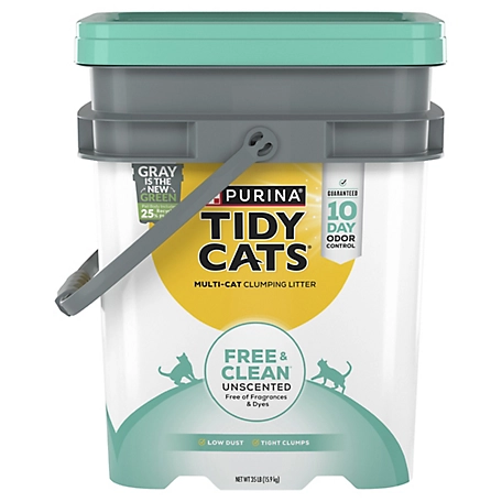 Tidy Cats Purina Clumping Cat Litter, Free and Clean Unscented Multi Cat Litter, 35 lb. Pail