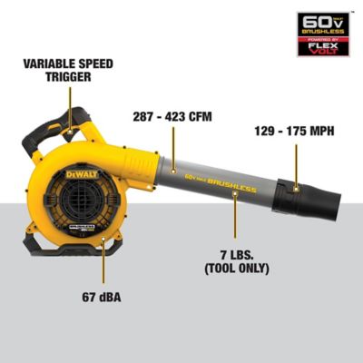 Image showing  FlexVolt 129 MPH/423 CFM 60V MAX Cordless Handheld Leaf Blower, Battery and Charger Included