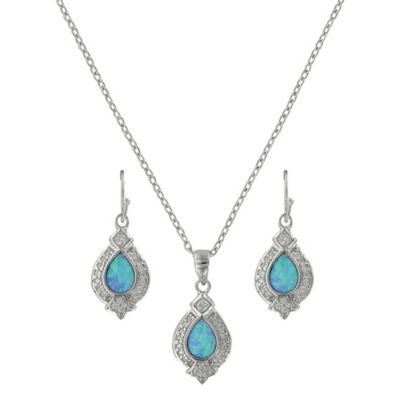 Montana Silversmiths Teardrop Opal Stainless Steel CZ Jewelry Set, Turquoise