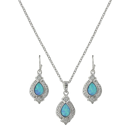 Montana Silversmiths Teardrop Opal Stainless Steel CZ Jewelry Set, Turquoise