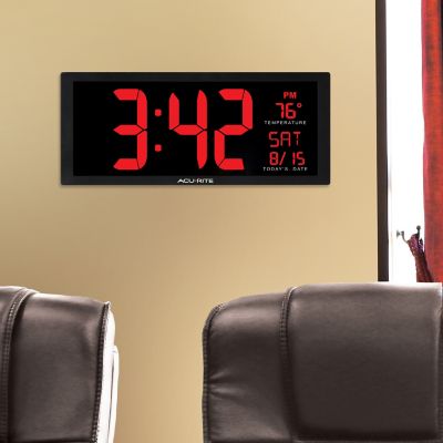 Image showing  Digital LED Wall Clock with Thermometer, 14.5 in.