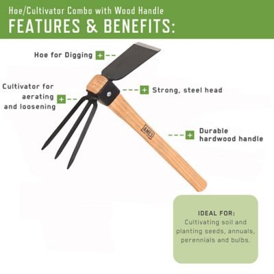 Image showing  Combo Wood Hoe and Cultivator Hand Tool