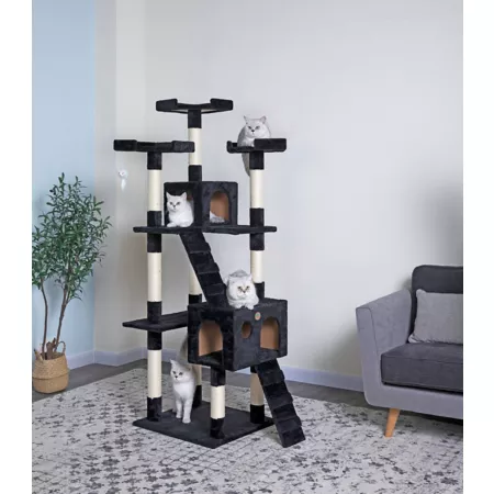 Go Pet Club 72" Cat Tree Furniture Black Cat Trees & Condos