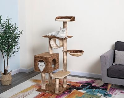 Go Pet Club 55.75 in. Cat Tree Furniture, Beige/Brown