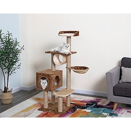 Go Pet Club 55.75 in. Cat Tree Furniture, Beige/Brown