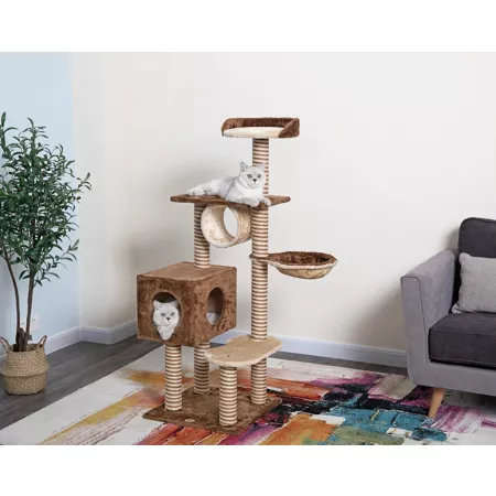 Go Pet Club 55.75" Cat Tree Furniture Beige/Brown Cat Trees & Condos