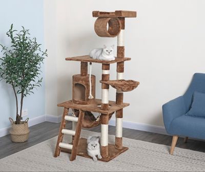 Go Pet Club 62 in. Cat Tree Condo Furniture, Brown