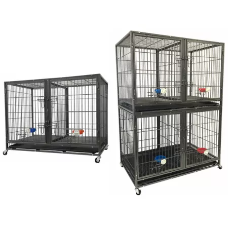 Go Pet Club Heavy Duty Stackable Metal 2-Door Cat/Dog Crate with Divider and Water Bowls 44.25 in. Wire Crates