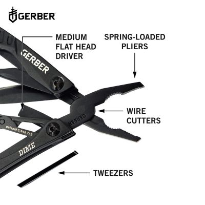 Image showing 5 th Gerber 12-in-1 Black Dime Butterfly Opening Stainless Steel Multi-Tool