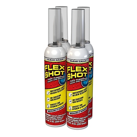 Flex Seal Flex Shot 8 oz. Clear Thick Rubber Adhesive Caulking Sealant, 4 pack