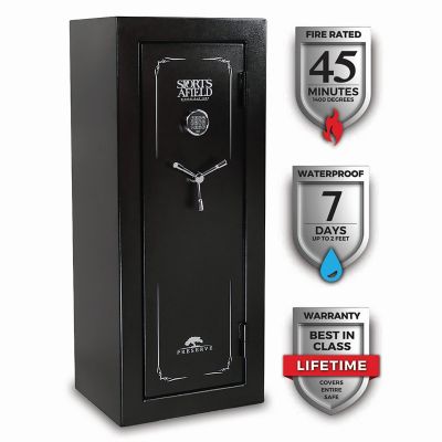 Sports Afield Preserve 24 Long Gun + 4 Handgun, E-Lock, 45 Min. Fire Rating, Gun Safe, Black Textured Gloss Finish I looked at various gun safes for months trying to find the one that had all of the features I was looking for