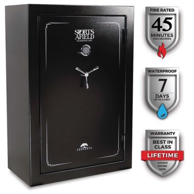 Sports Afield Preserve 40 Long Gun + 8 Handgun, E-Lock, 45 Min. Fire Rating, Gun Safe, Black Textured Gloss Finish