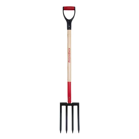 Razor-Back 7.33 in Forged 4-Prong Steel Garden Fork with Motorized Step and Wood Handle Rakes & Forks