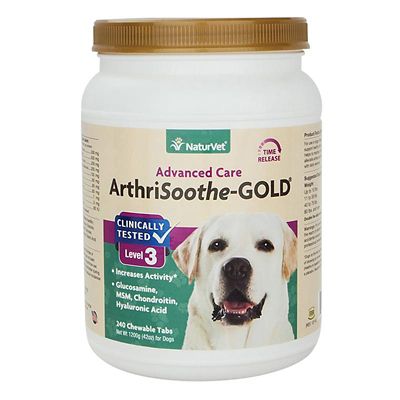 NaturVet ArthriSoothe-GOLD Level-3 Advanced Care Chewable Hip and Joint Supplement Tablet for Dogs, 5 g, 240 ct.