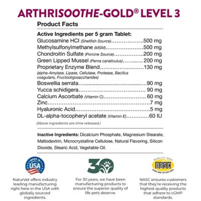 Image showing 7 th NaturVet ArthriSoothe-GOLD Level-3 Advanced Care Chewable Hip and Joint Supplement Tablets for Dogs, 5g, 240 ct.