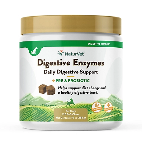 NaturVet Digestive Enzymes Plus Probiotic Soft Chew Digestive Supplement for Dogs, 2.4g, 120 ct.
