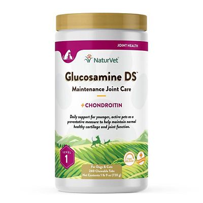 NaturVet Glucosamine DS Level-1 Chewable Hip and Joint Supplement Tablets for Dogs, 3 g, 240 ct.