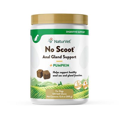 NaturVet No Scoot Plus Anal Gland Support Soft Chewable Digestive Supplement for Dogs, Pumpkin Flavor, 1.04 lb., 120 ct.