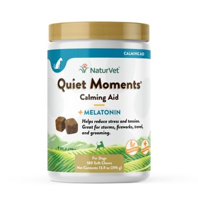 NaturVet Quiet Moments Melatonin Soft Chew Calming Supplement Treats for Dogs, 0.9 lb. These calming chews help our dogs calm down everytime it thunders and lightenings