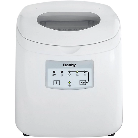 Danby 25 lb. Ice/Day Portable Ice Maker, White, 14-3/6 in. x 11-5/8 in. x 13-1/4 in., Stores Up to 2 lb.
