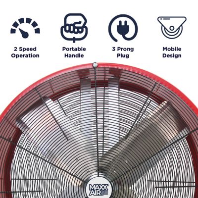 Image showing  30 in. 2-Speed Indoor Direct-Drive Galvanized Steel Drum Fan, 5,500 CFM, Red