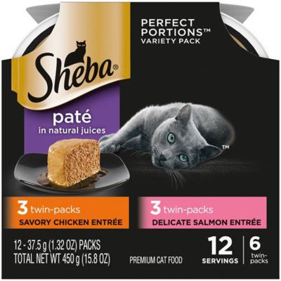 Sheba SHEBA Wet Cat Food Pate Variety pk., Savory Chicken and Delicate Salmon Entrees 6 2.6oz PERFECT PORTIONS Twin Pack Tray