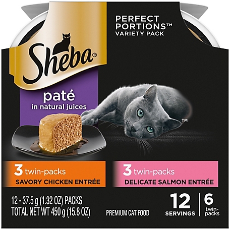 Sheba SHEBA Wet Cat Food Pate Variety pk., Savory Chicken and Delicate Salmon Entrees 6 2.6oz PERFECT PORTIONS Twin Pack Tray