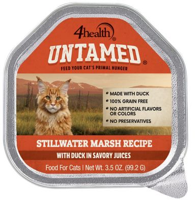 4health Untamed Adult Grain-Free Stillwater Marsh Recipe with Duck in Savory Juices Wet Cat Food, 3.5 oz. Tray